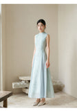 Leonie Water Blue Jacquard Cheongsam Dress