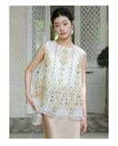Kendra Golden Silk Beaded Cheongsam Top