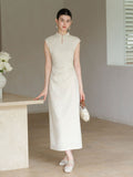 Vina Raw Linen Apricot Slim Cheongsam Dress