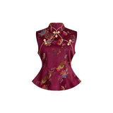 Phlox 2-Piece Crimson Brocade Vest Cheongsam