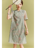 Dragon Light Green Embroidered Cheongsam Dress