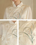 Satin 2-Piece Embroidered Relaxed Fit Yulan Vest Cheongsam