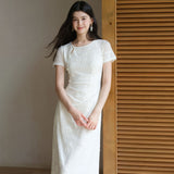 Patrician Moon White Lace Embroidery Cheongsam Dress