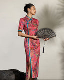 Celebrated Red Jacquard High-Slit Cheongsam