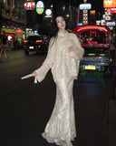 Acme Tailored Velvet Qipao Jacket Cheongsam Sequin Lace Two-Piece Set