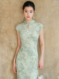 Bluebell Willow Green Embroidered Cheongsam Dress
