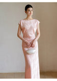 Lavender 2-Piece Light Pink Jacquard Cheongsam Set