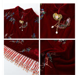 Velvet 2-Piece Embroidered Vest Skirt Cheongsam Set