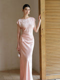 Lavender 2-Piece Light Pink Jacquard Cheongsam Set