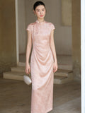 Andante Blush Satin Jacquard Cheongsam Dress