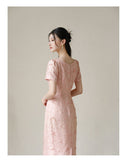 Lapis Cherry Blossom Pink Slim-Fit Cheongsam Dress