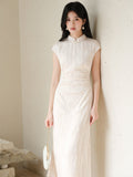 Leonora Cream White Embroidered Cheongsam Dress