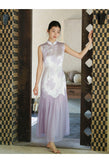 Francesca Silver Purple Sheer Panel Cheongsam Dress