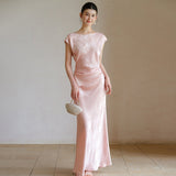 Lavender 2-Piece Light Pink Jacquard Cheongsam Set