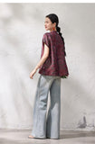Sage Short Sleeve Purple Brown Cheongsam Top