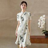 Francesca Beige Floral Slim-Fit Cheongsam Dress