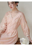 Ursula Peach Blossom Embroidered Cheongsam Dress