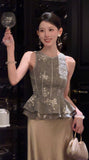 Princess 2-Piece Embroidered Cheongsam Top Skirt