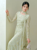 Yasira Willow Embroidered Long Cheongsam Dress
