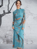 Allure Blue Tassel Frog-Buttons Cheongsam Dress