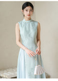 Leonie Water Blue Jacquard Cheongsam Dress