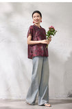 Sage Short Sleeve Purple Brown Cheongsam Top