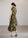 Moonstone Flower Green Chiffon Cheongsam Dress