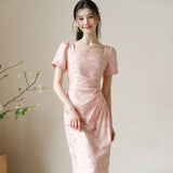 Lapis Cherry Blossom Pink Slim-Fit Cheongsam Dress
