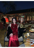 Ophira Jubilant Embroidered Velvet Cheongsam Qipao Two-Piece Set