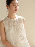 Tulip White Mulberry Silk Embroidered Cheongsam Top