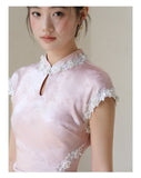 Magdalena Peach Mist Jacquard Satin Cheongsam Dress