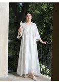 Court Moon White Embroidered Cheongsam Dress