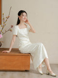 Vita Heron Feather White Slim Cheongsam Dress