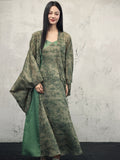 Celandine Green Vintage Print Cheongsam Dress