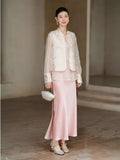 Lilac Light Mist Pink Beaded Cheongsam Vest