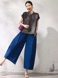Sage Short Sleeve Purple Brown Cheongsam Top