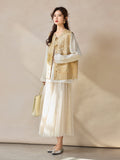 Sebastiana Beige Embroidered Vest Coat Cheongsam
