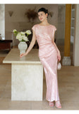 Lavender 2-Piece Light Pink Jacquard Cheongsam Set