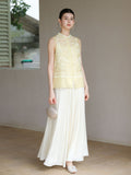 Dara 2-Piece Cloud Yellow Embroidered Vest Cheongsam