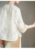 Clematis Golden Apricot Sequin Embroidered Top Cheongsam