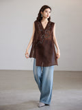 Muse Brown Embroidered Cheongsam Vest
