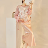 Sonnet 2-Piece Jacquard Vest Pink Skirt Cheongsam Set