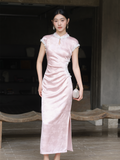 Magdalena Peach Mist Jacquard Satin Cheongsam Dress