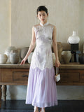Francesca Silver Purple Sheer Panel Cheongsam Dress