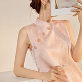 Quintessa Embroidered Peach Fog Cheongsam Dress