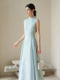 Leonie Water Blue Jacquard Cheongsam Dress
