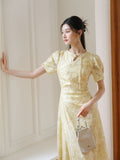 Renowned Xiangye Yellow Jacquard Cheongsam Dress