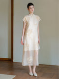 Angelique Warm Jade Pearl Embroidered Cheongsam Dress