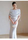 Anemone Ice Silver Jacquard Cheongsam Dress