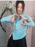 Adeline Blue Floral Print Cheongsam Top